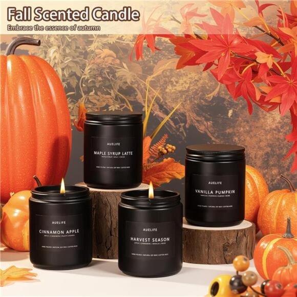 Fall Candles 4 Pack Soy Scented Candles Vanilla Pumpkin Cinnamon Apple Gift Set - Picture 4 of 8